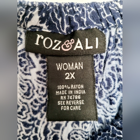 Roz&Ali Women's Plus Size 100%Rayon Maxi Skirt Crinkle Ruffle Pull On Blue 2X - Picture 4 of 12